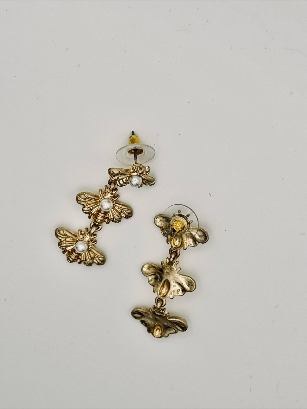 Gold Bee Drop Earrings with Pearl Detail - New - Picture 7 of 11